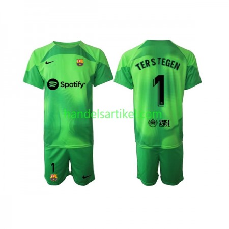 FC Barcelona Ter Stegen 1 Torwart Kinder Heim Trikotsatz 2022/23 Kurzarm (+ Kurze Hosen)